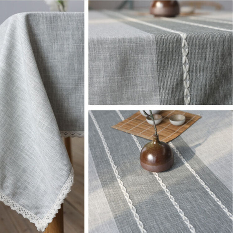 Simple Striped Cotton And Linen Dust Cloth Table Cloth, Size:80x80cm(Grey)
