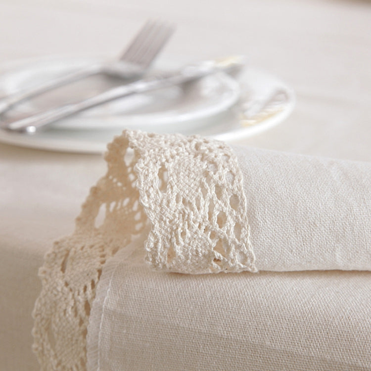 Linen Cotton Thicken Tablecloth Hem Splice Washable Coffee Dinner Table Cloth for Wedding Banquet, Size:90x90cm