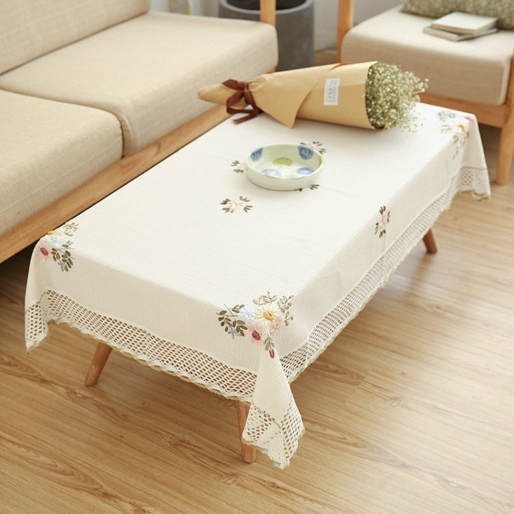 Flowers Hollow Lace Cotton Linen Dustproof Table cloth Wedding Banquet TV Cabinet Cover Cloth, Size:145x215cm(White)