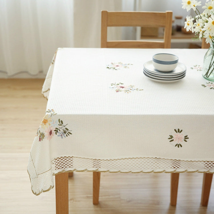 Flowers Hollow Lace Cotton Linen Dustproof Table cloth Wedding Banquet TV Cabinet Cover Cloth, Size:145x215cm(White)