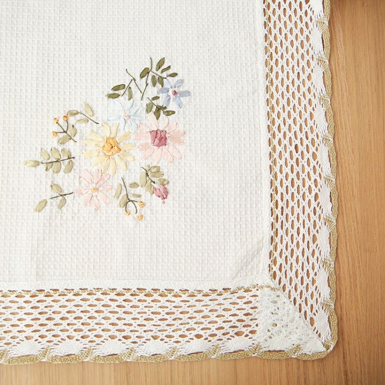 Flowers Hollow Lace Cotton Linen Dustproof Table cloth Wedding Banquet TV Cabinet Cover Cloth, Size:145x215cm(White)