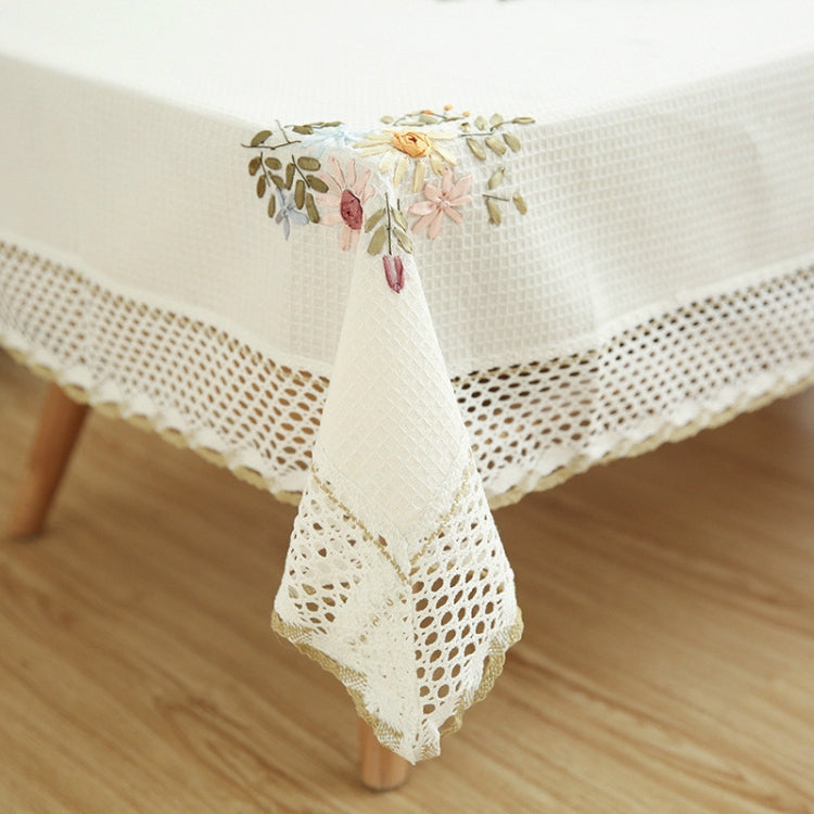 Flowers Hollow Lace Cotton Linen Dustproof Table cloth Wedding Banquet TV Cabinet Cover Cloth, Size:145x215cm(White)