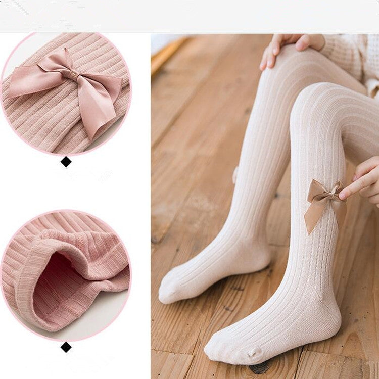 Baby Cotton Leggings Bow Knit Children Pantyhose, Size:12-24 Months