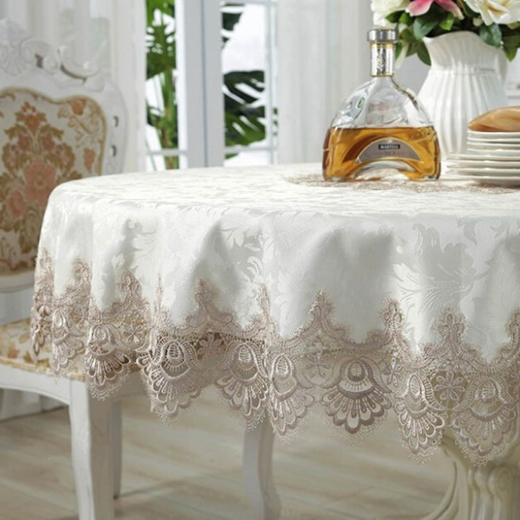 Classical Tablecloth Table Decor Jacquard Lace Elegant Table Cloth, Size:140cm Round(Light Brown)