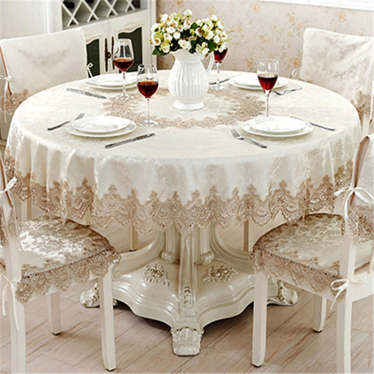 Classical Tablecloth Table Decor Jacquard Lace Elegant Table Cloth, Size:220cm Round(Light Brown)