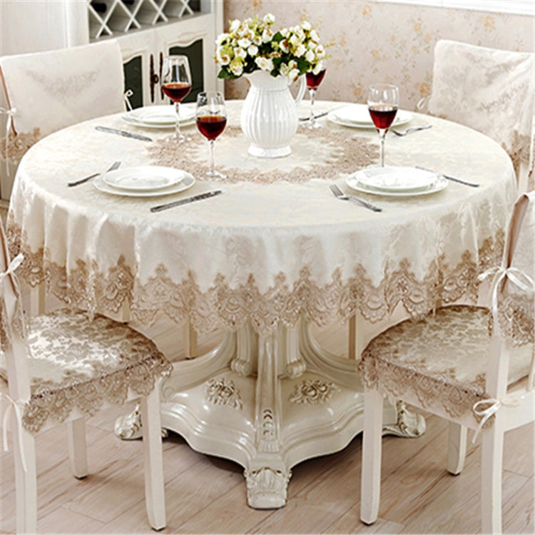 Classical Tablecloth Table Decor Jacquard Lace Elegant Table Cloth, Size:220cm Round(Light Brown)