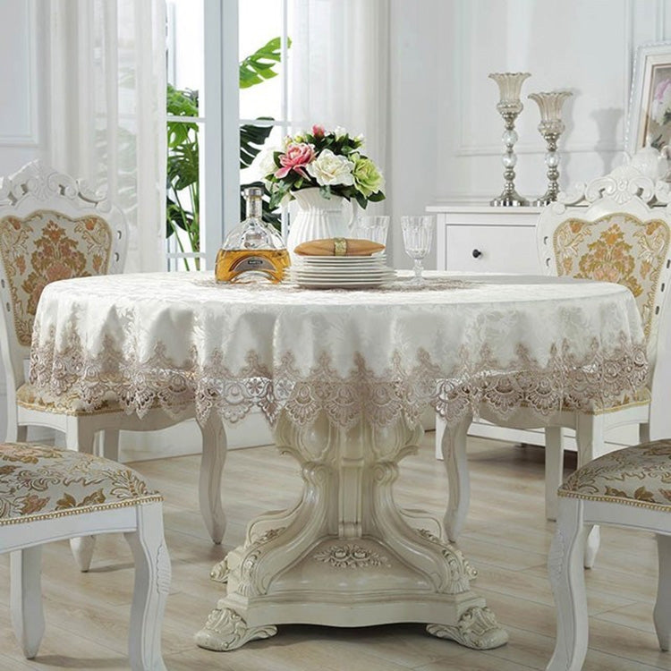 Classical Tablecloth Table Decor Jacquard Lace Elegant Table Cloth, Size:220cm Round(Light Brown)