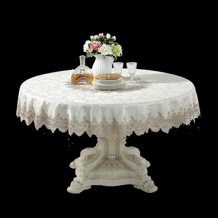 Classical Tablecloth Table Decor Jacquard Lace Elegant Table Cloth, Size:220cm Round(Light Brown)