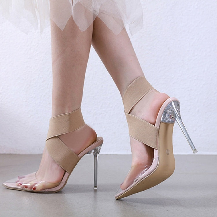 Women Shoes Simple Transparent Lace Up High Heels, Size:36(Beige)