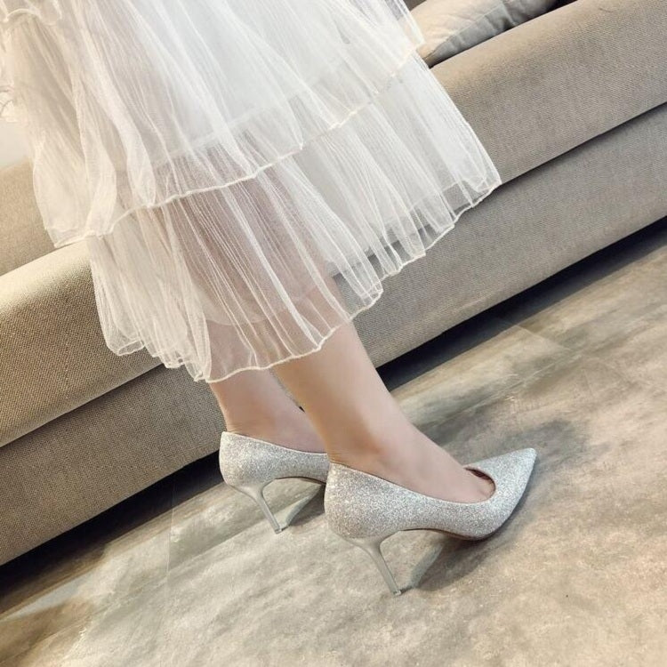 Women Shoes Shallow Glitter Frosted Stiletto, Size:35
