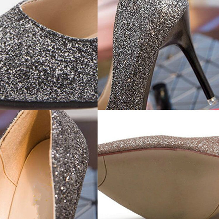 Women Shoes Shallow Glitter Frosted Stiletto, Size:35