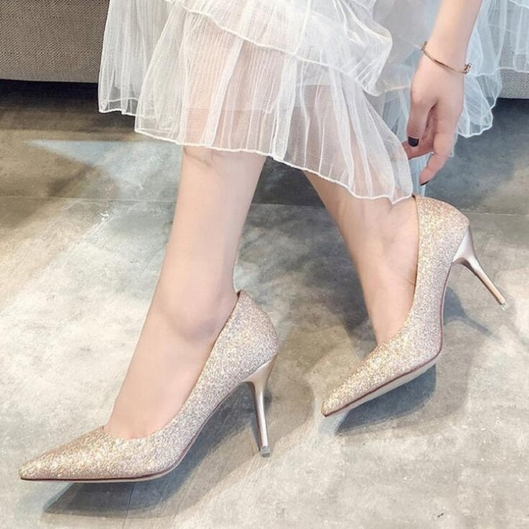 Women Shoes Shallow Glitter Frosted Stiletto, Size:38