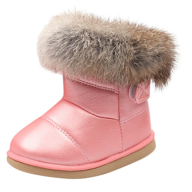 Girl Boots Winter Shoes Soft Bottom Student Fur Snow Boots Children Leather Shoes Plush, Shoe Size:21