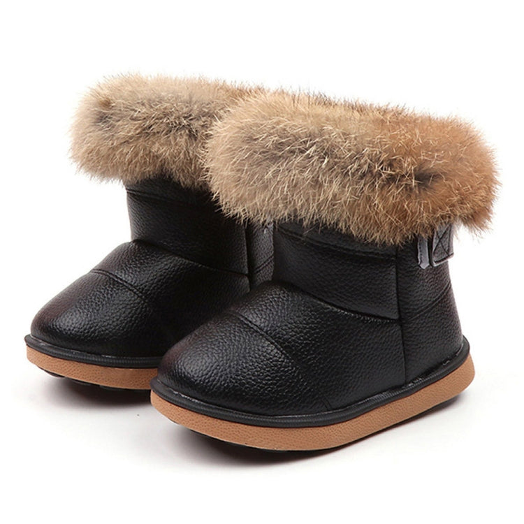 Girl Boots Winter Shoes Soft Bottom Student Fur Snow Boots Children Leather Shoes Plush, Shoe Size:22