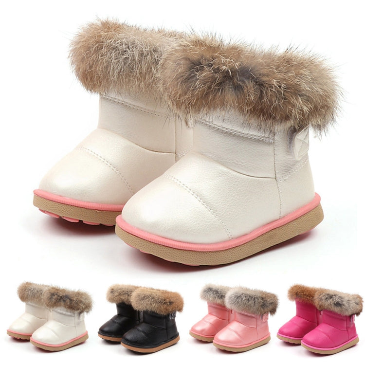 Girl Boots Winter Shoes Soft Bottom Student Fur Snow Boots Children Leather Shoes Plush, Shoe Size:23