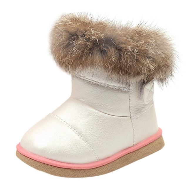 Girl Boots Winter Shoes Soft Bottom Student Fur Snow Boots Children Leather Shoes Plush, Shoe Size:24