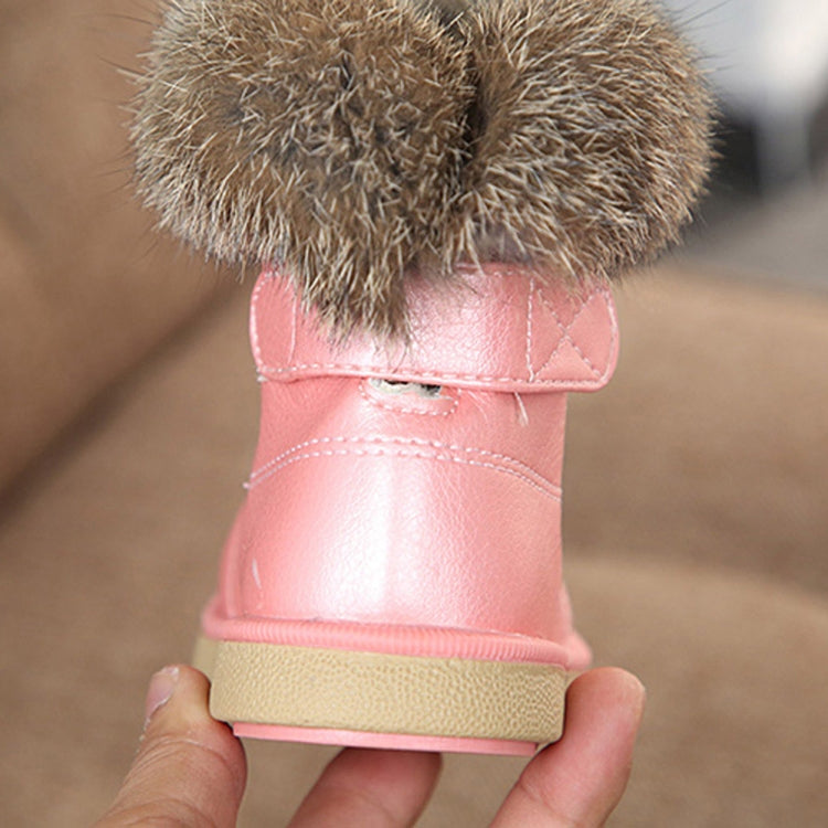 Girl Boots Winter Shoes Soft Bottom Student Fur Snow Boots Children Leather Shoes Plush, Shoe Size:26