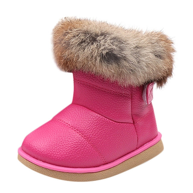 Girl Boots Winter Shoes Soft Bottom Student Fur Snow Boots Children Leather Shoes Plush, Shoe Size:27