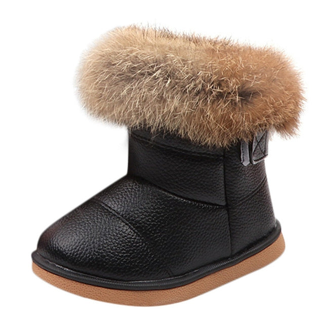 Girl Boots Winter Shoes Soft Bottom Student Fur Snow Boots Children Leather Shoes Plush, Shoe Size:27