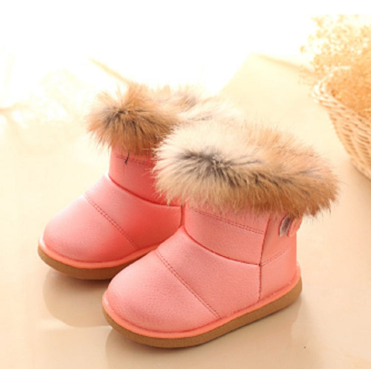 Girl Boots Winter Shoes Soft Bottom Student Fur Snow Boots Children Leather Shoes Plush, Shoe Size:28