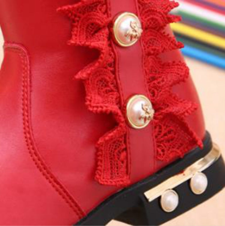 Winter Warm Solid Color Flat Bow Non-Slip Plus Velvet Little Girl Boots, Size:32(Red)