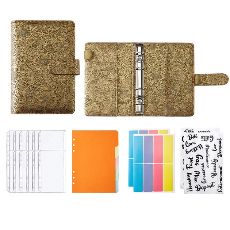 A6 YMX-007 PU Leather Budget Binder Notebook Embossed Model Handbook