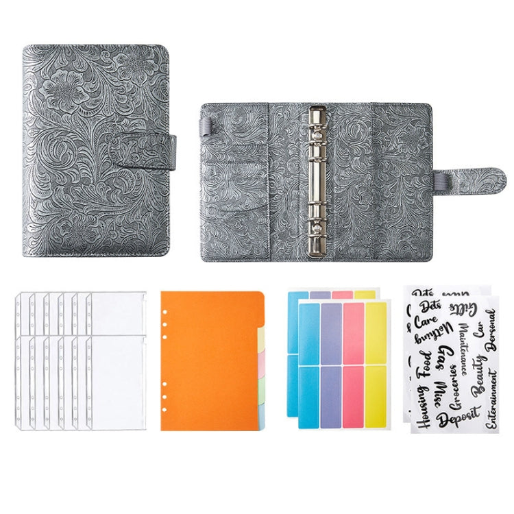 A6 YMX-007 PU Leather Budget Binder Notebook Embossed Model Handbook