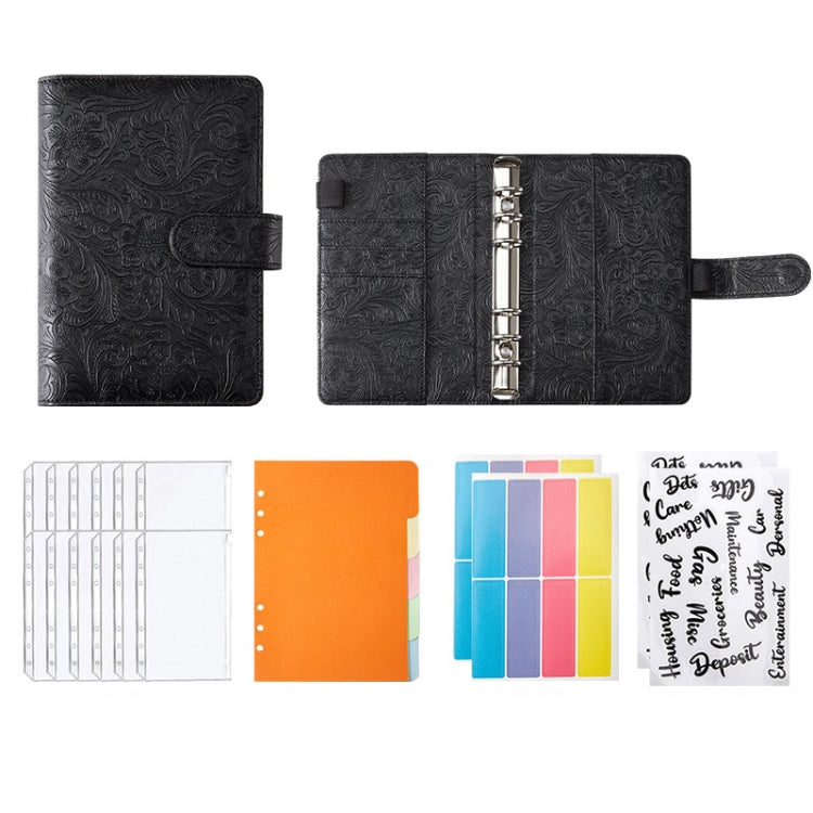 A6 YMX-007 PU Leather Budget Binder Notebook Embossed Model Handbook