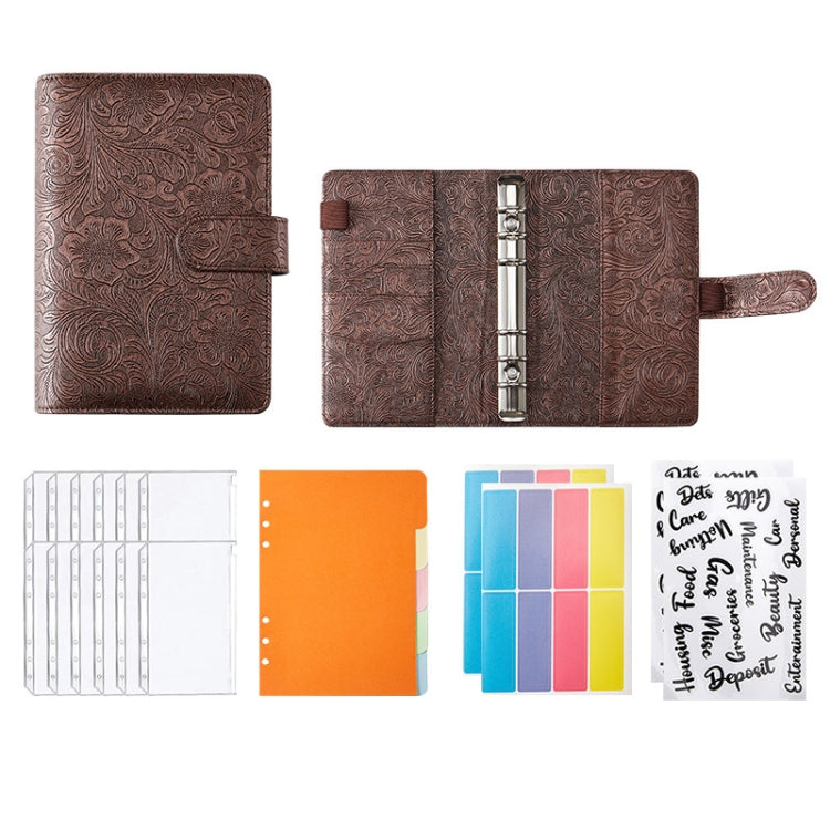 A6 YMX-007 PU Leather Budget Binder Notebook Embossed Model Handbook