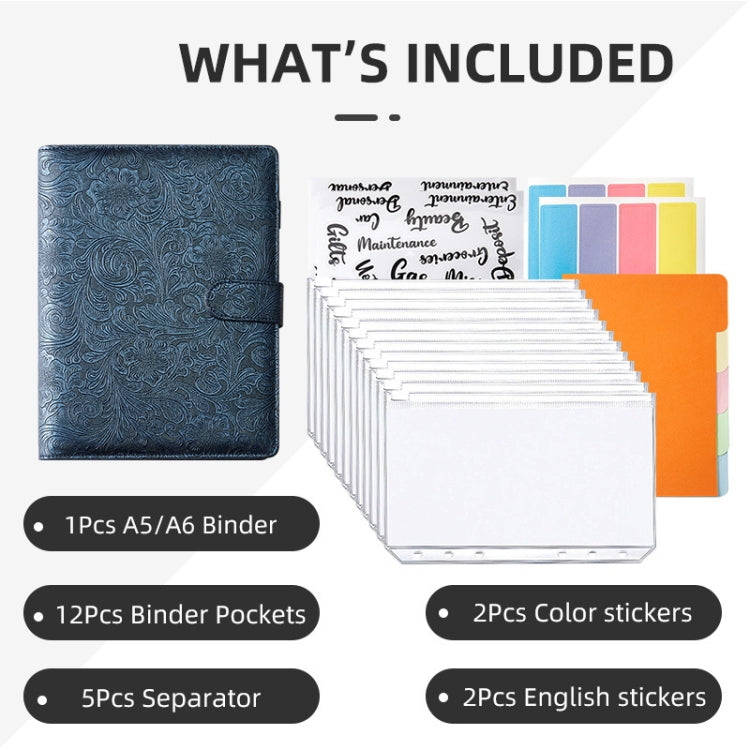 A6 YMX-007 PU Leather Budget Binder Notebook Embossed Model Handbook
