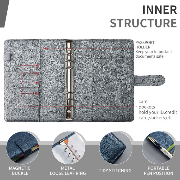 A6 YMX-007 PU Leather Budget Binder Notebook Embossed Model Handbook