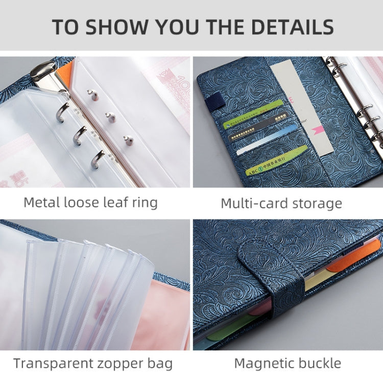 A6 YMX-007 PU Leather Budget Binder Notebook Embossed Model Handbook