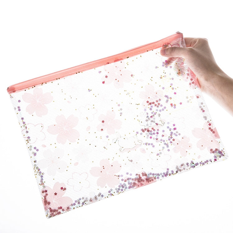 3 PCS Cat in Sakura Sequins Mesh Bag Folder, Color:A4