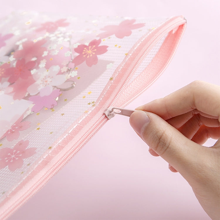 3 PCS Cat in Sakura Sequins Mesh Bag Folder, Color:A4