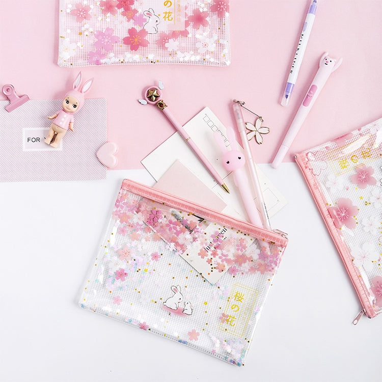 3 PCS Cat in Sakura Sequins Mesh Bag Folder, Color:A4
