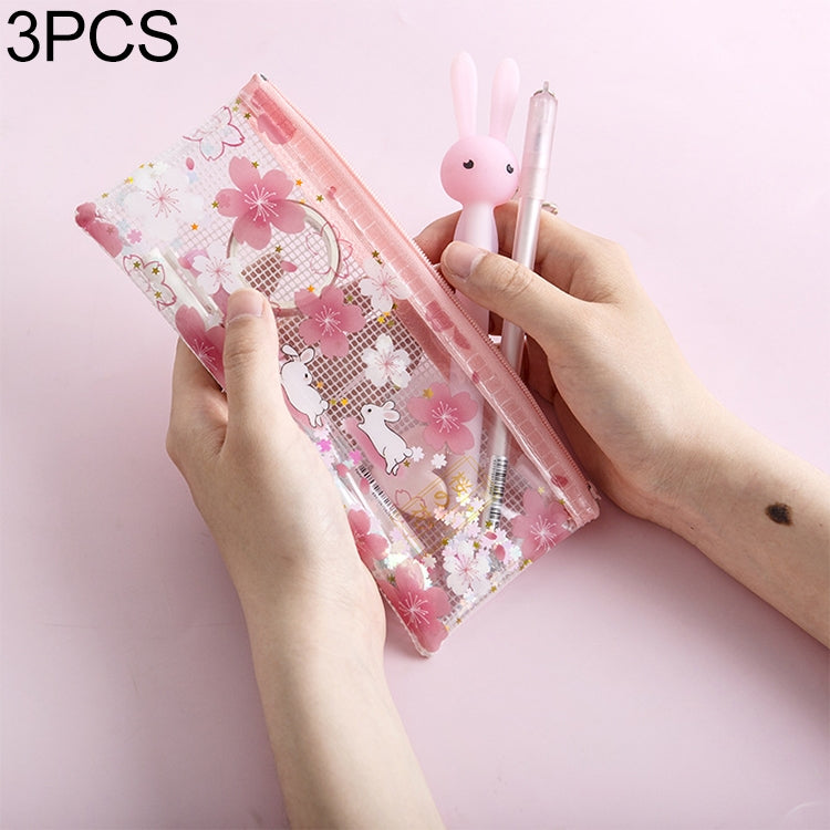 3 PCS Cat in Sakura Sequins Mesh Bag Folder, Color:A5