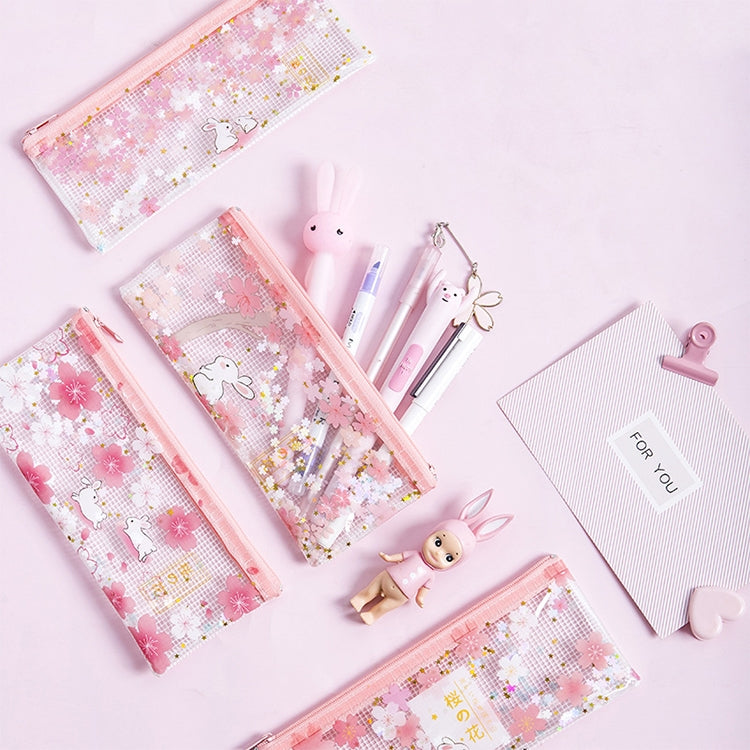 3 PCS Cat in Sakura Sequins Mesh Bag Folder, Color:A5