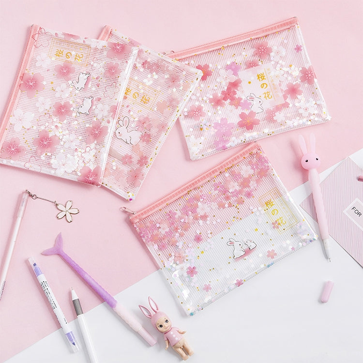 3 PCS Cat in Sakura Sequins Mesh Bag Folder, Color:B5