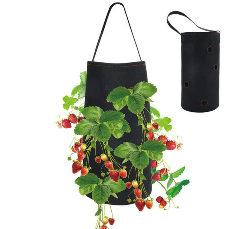 Felt Hanging Strawberry Naked Root Plant Non-woven Planting Bag, Size:22 x 38 cm(Black)