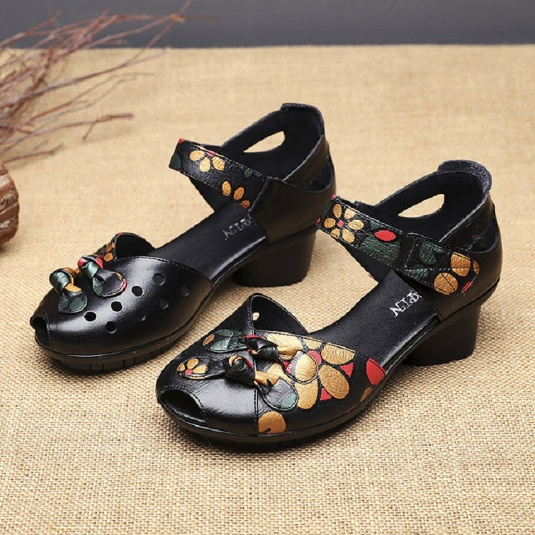 Women Shoes Leather Square Dance Thick Heel Shoes, Size:35