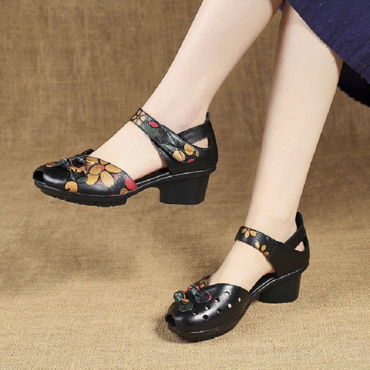 Women Shoes Leather Square Dance Thick Heel Shoes, Size:39