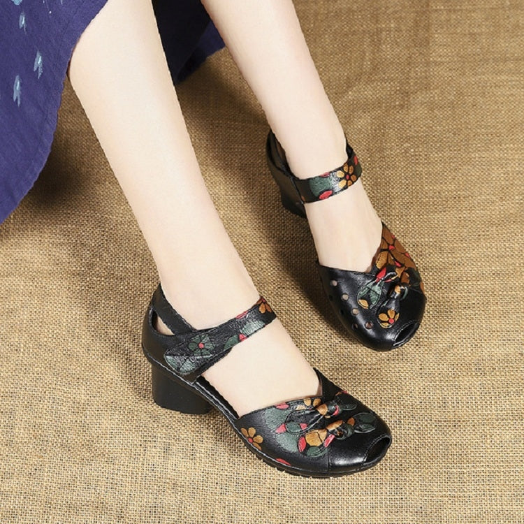 Women Shoes Leather Square Dance Thick Heel Shoes, Size:39