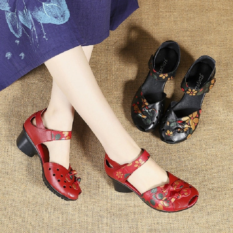 Women Shoes Leather Square Dance Thick Heel Shoes, Size:40