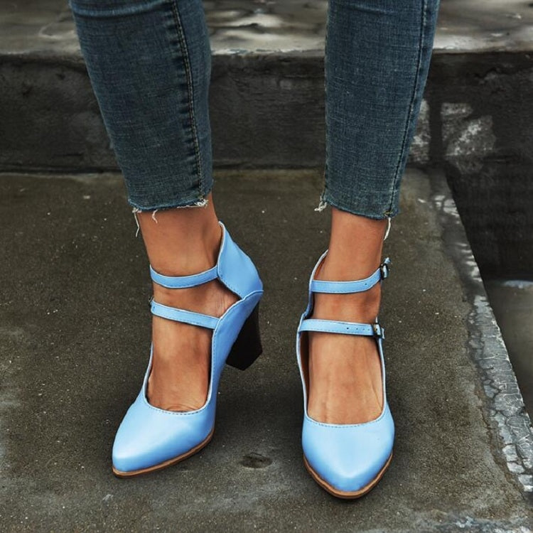 Women Shoes Plus Size Double Buckle Heel Heels, Size:35
