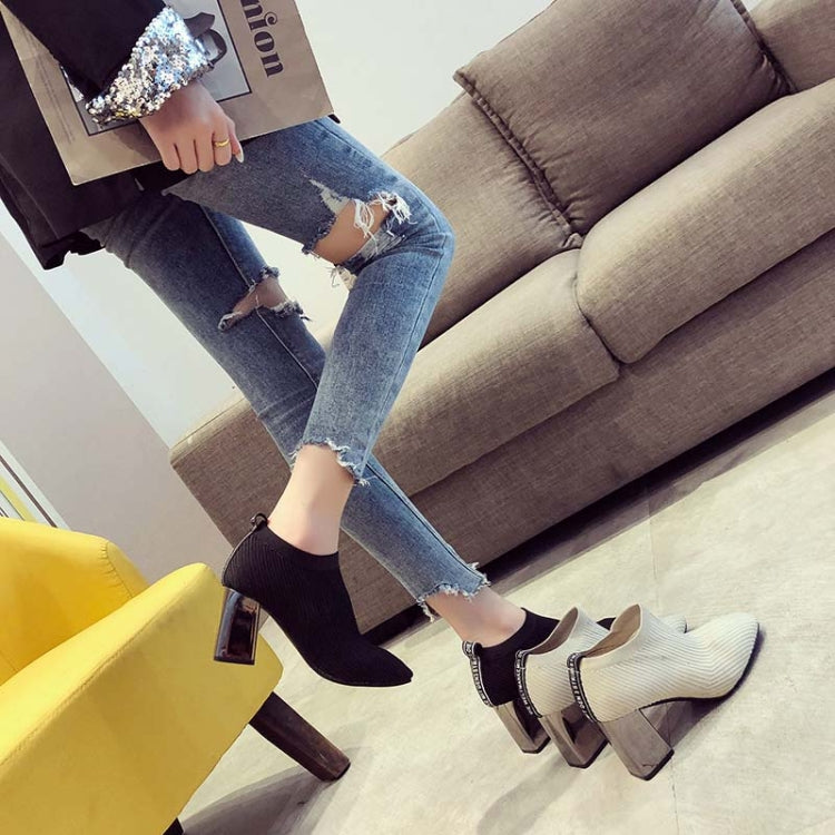 Women Shoes Square Toe Knit Heel Martin Boots, Size:36