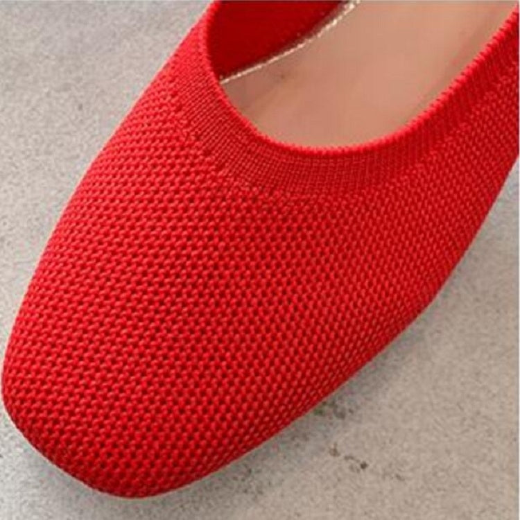 Breathable Stretch Knit Pumps High Square Golden Heels Women Slip On Square Toe V Mouth Casual Lady Cozy Shoes, Size:39