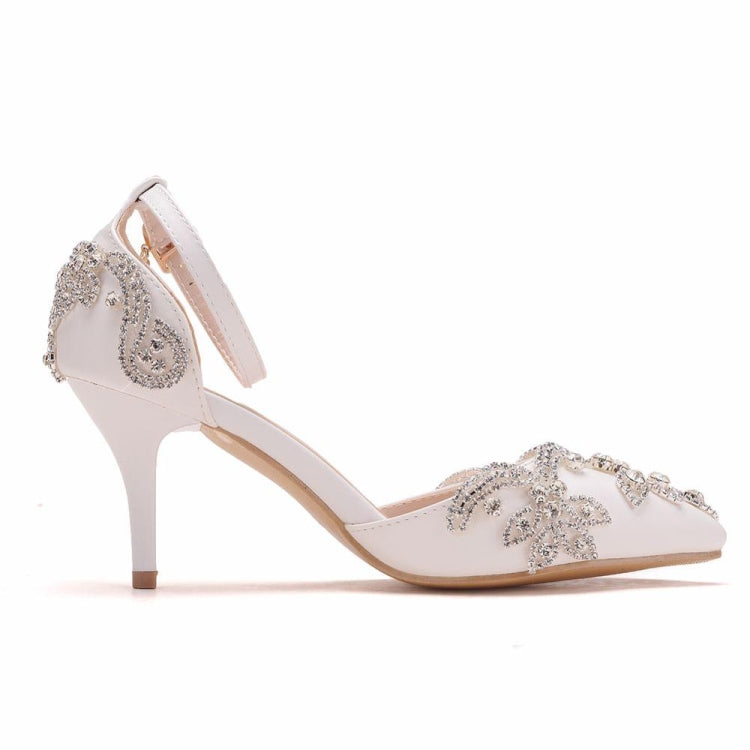 Rhinestone Stiletto Pointed Heel Women Shoes, Size:36(White)