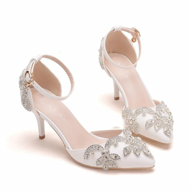 Rhinestone Stiletto Pointed Heel Women Shoes, Size:36(White)