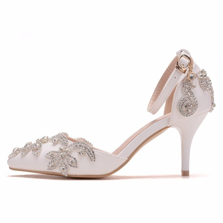 Rhinestone Stiletto Pointed Heel Women Shoes, Size:42(White)