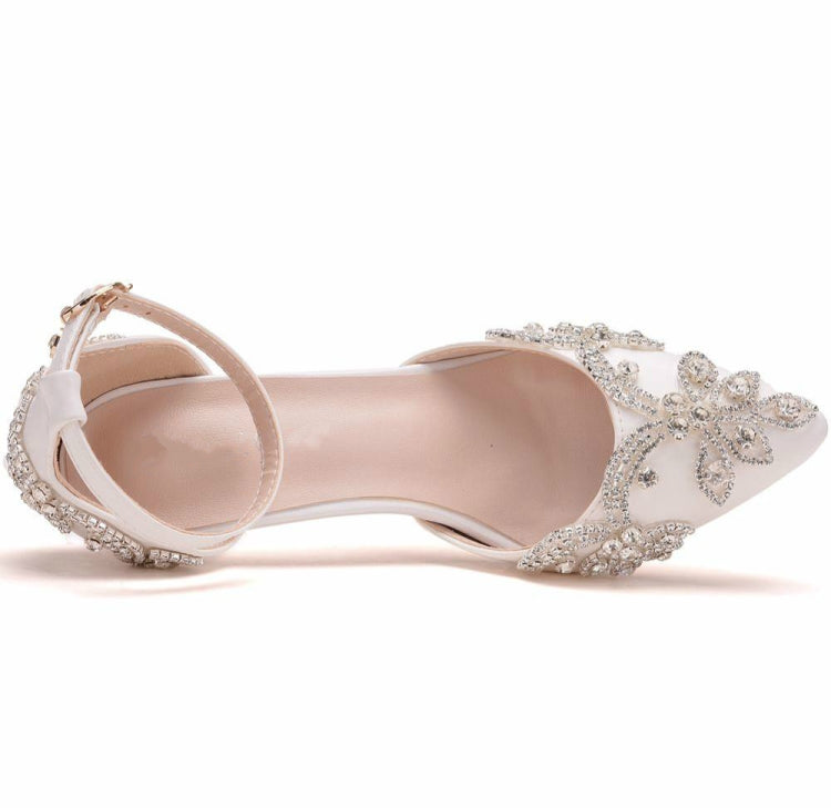 Rhinestone Stiletto Pointed Heel Women Shoes, Size:42(White)